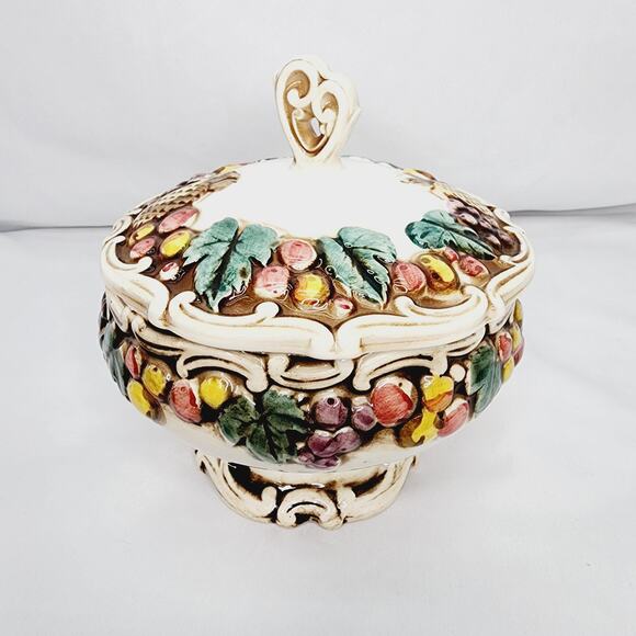 Vintage  Lefton 1958 Ceramic Della Robbia Robia Fruit Dish with Lid - Picture 7 of 15